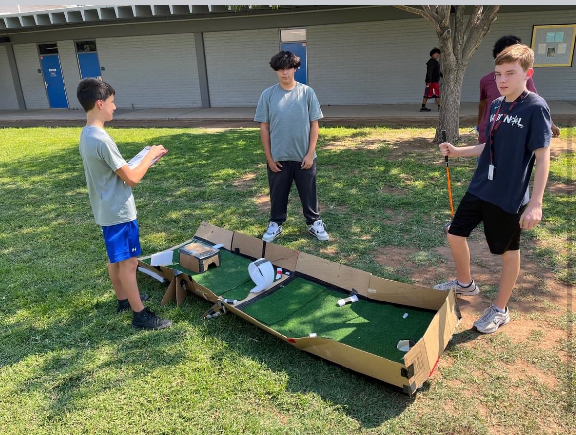STEM in Sports class testing out their mini golf courses! #wearemesquite