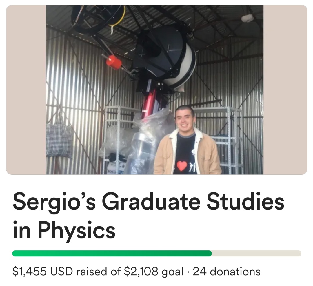 Thank you so much to everyone who has supported me. I’ve reached 70%! I have no words. Thank you from the bottom of my heart. I will keep working on this, and your support brings me closer to making my grad studies a reality. Thank you. gofund.me/4f6d9802