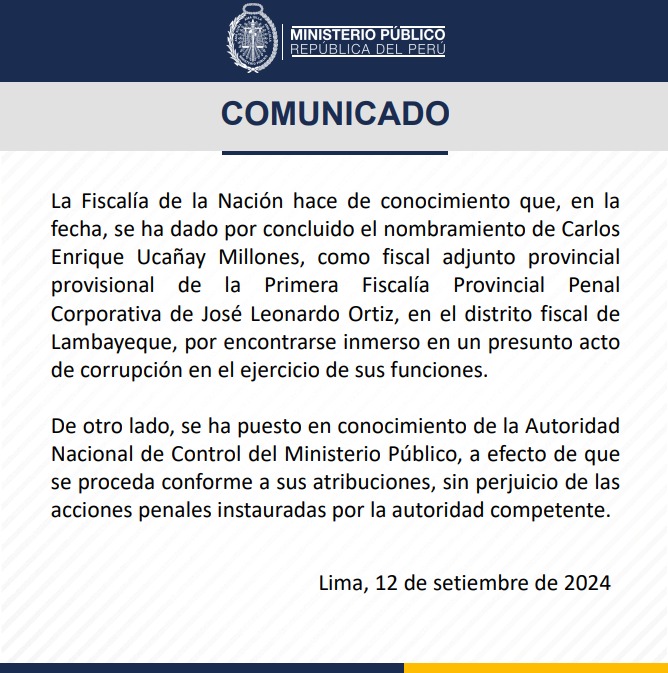 El Ministerio Público informó las diligencias a través de su cuenta de X (antes Twitter)