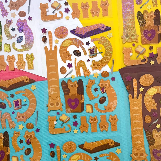 I took three of the most popular long cats and had a blast drawing them in a ton of poses for these glittery, transparent sticker sheets. Each sheet has a few sizes of sticker too, so you can use them for a bunch of different things!  