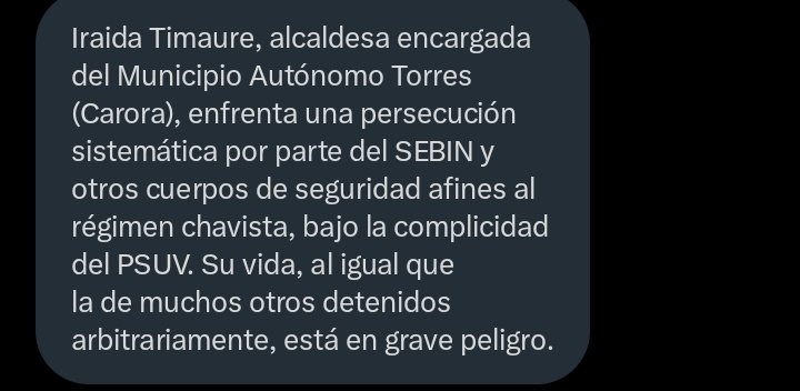 ufavtealover's tweet photo. #DIFUNFIR 🚨 | Iraida Timaure, la alcaldesa del municipio Carora está siendo perseguida por el sebin. https://t.co/xU1XnztIRm