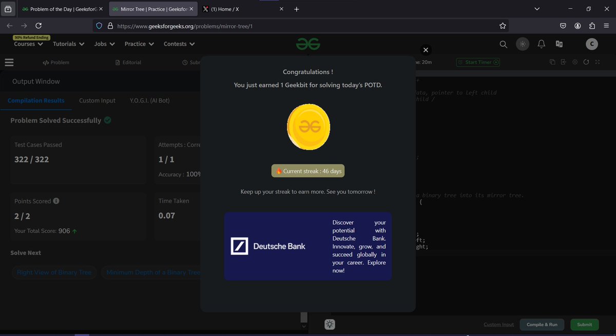 codewithme208's tweet image. Day 3 of the 21-Day Streak Challenge! 🚀 Let's keep the momentum going and conquer new coding challenges together! 💻✨#21DayChallenge #GeeksForGeeks #CodingStreak @geeksforgeeks @DeutscheBank
