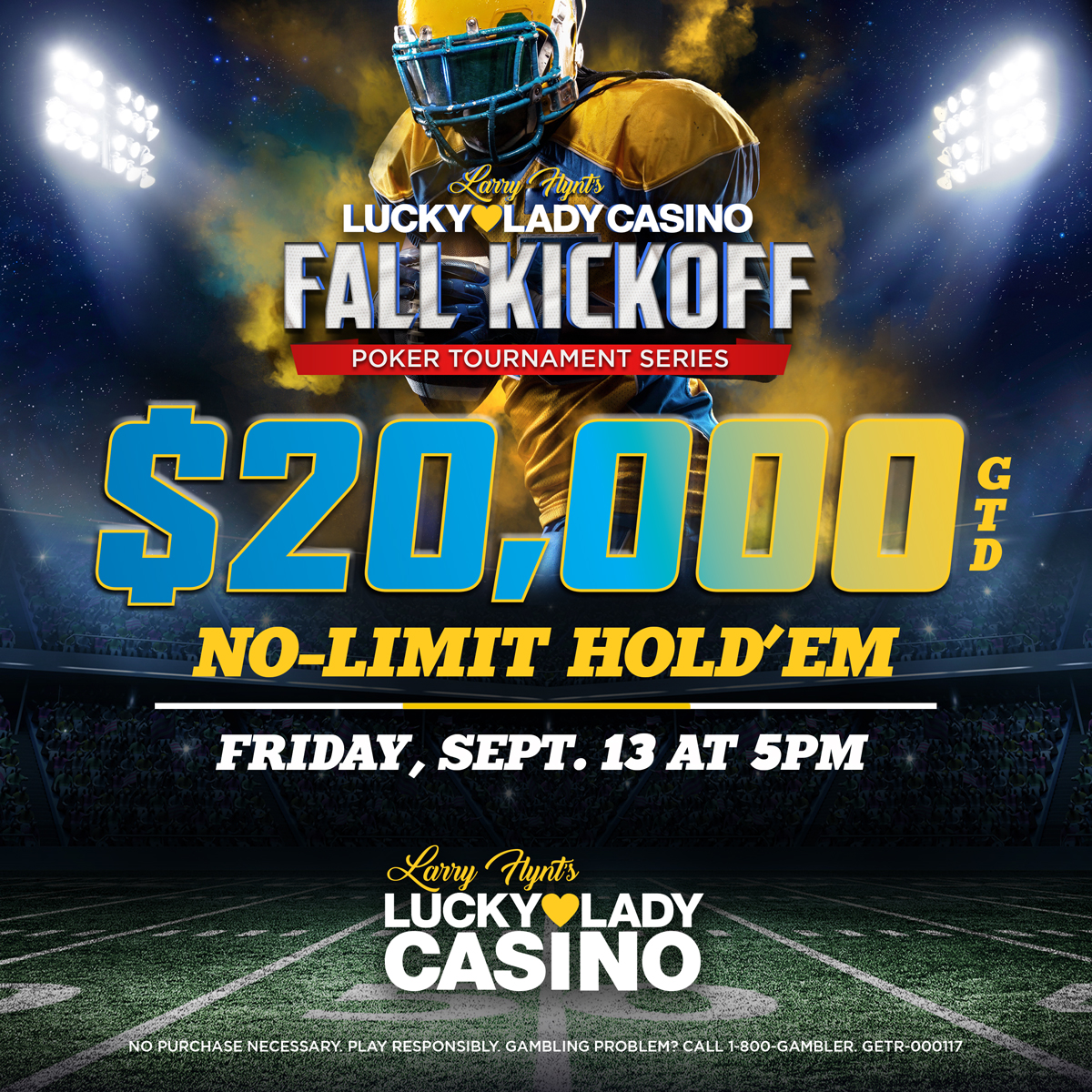 LarryFlyntsLL's tweet image. 🏈 Kick off the season with our Fall Poker Tournament!

The action starts tomorrow at 5PM with a $20K GTD prize pool! 💥 Just a $200 buy-in to get in the game—are you ready to score big? 🃏💰

#fallkickoff #pokerseason #20kgtd #luckyladycasino #gamedayvibes 
#pokernight