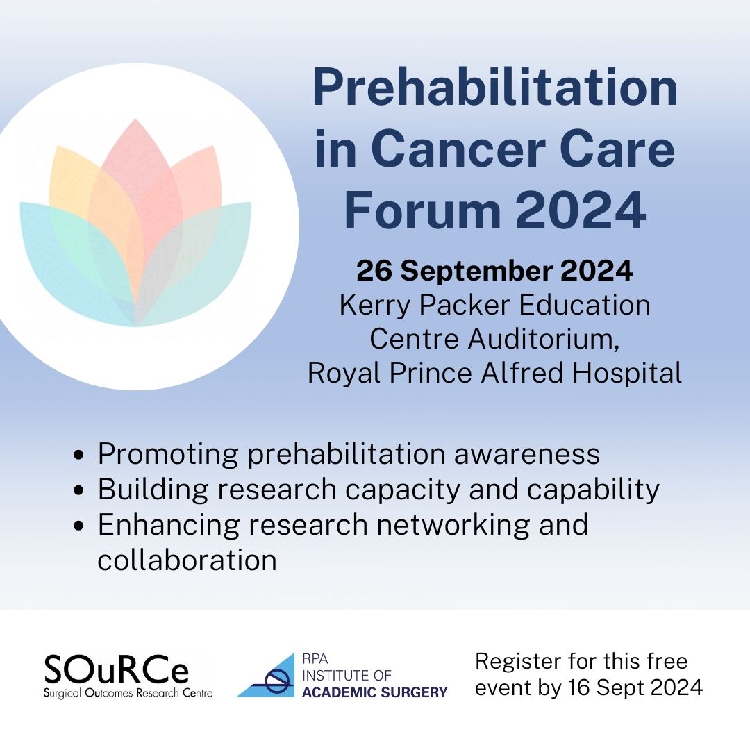Have you registered for the Prehabilitation in Cancer Care Forum 2024?

The day-long forum at RPA will feature distinguished international speakers, including Prof Sandy Jack and A/Prof Malcolm West.

Register by Monday, 16 September: redcap.slhd.nsw.gov.au/surveys/?s=YTP…

<a href="/SOuRCe_RPA/">SOuRCe</a>