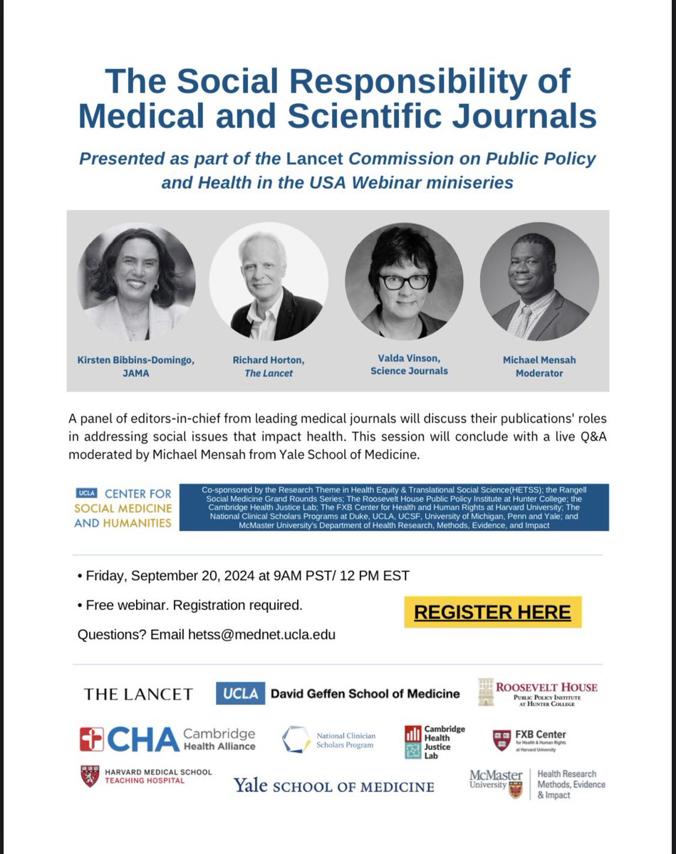 For those interested in the social responsibility of medical scientific journals to address social issues, please check out this panel moderated by the brilliant Michael Mensah! <a href="/SHIjournal/">Sociology of Health and Illness Journal</a> <a href="/soc_hpe/">Sociology of Health Professions Education</a> <a href="/socscimed/">Soc Sci & Medicine</a> <a href="/ASAMedSoc/">ASA Medical Sociology</a>