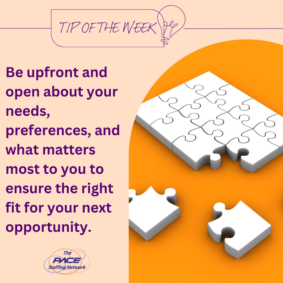 Pace_Staffing's tweet image. Be open about your needs, preferences, and what matters most when working with a recruiter. At PACE, we believe in real connections that start with transparent communication to help you find the right role!

#TOTW #PACEStaffingNetwork #SettingThePACE