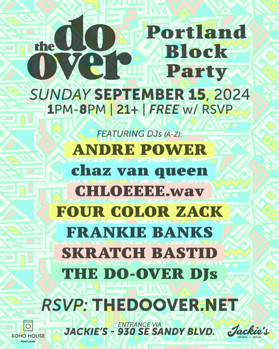SUN (1-8P) | PORTLAND BLOCK PARTY

INCOMING …

FREE W/ RSVP: 
thedoover.net/pages/portland

<a href="/andrepower/">Andre Power</a> <a href="/FOURCOLORZACK/">fcz</a> <a href="/SkratchBastid/">Bastid.</a>