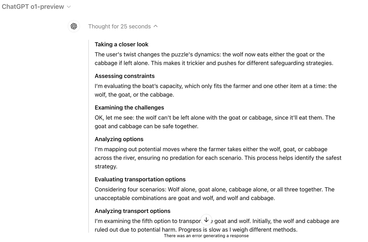 HarrySurden's tweet photo. OpenAI released their latest AI LLM model - GPT-o1-preview, and it is quite good.  

GPT-o1 has the ability to reason through complicated problems before answering.  

I am quite impressed with it's capabilities https://t.co/SOIuW7YdTO