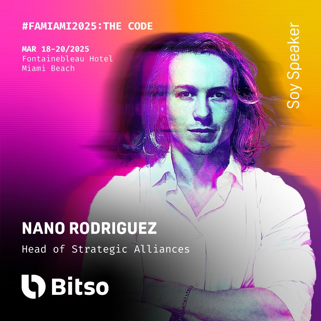 nanorodriguez05's tweet image. Excited to speak at #FAMIAMI2025: THE CODE in Miami Beach! 🌴✨ Let’s dive deep into the future of crypto, blockchain, and payments in LATAM. The financial revolution is just getting started. 🚀💥
See you there! @fintechamericas @Bitso #Fintech #Crypto #Miami2025