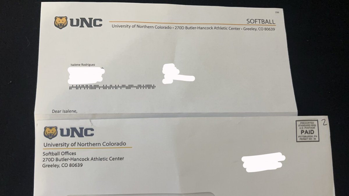 Thank you <a href="/UNC_BearsSB/">UNC Bears Softball</a> <a href="/DedeannPH1/">Dedeann Pendleton-Helm</a> <a href="/coachmartinezzz/">tori martinez</a> for the mail !! 🐻💛#GetUpGreeley #GoBears #Turn2forSwaggyP
