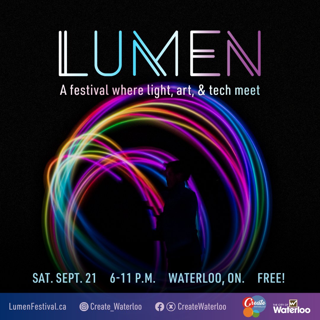 The <a href="/citywaterloo/">City of Waterloo</a> annual #LumenWaterloo festival is just over 1 week away!✨

On September 21, experience over 30+ immersive installations by local and international artists as they explore the interplay of light, art, and technology in <a href="/uptownwaterloo/">Uptown Waterloo</a>.

🔗LumenFestival.ca