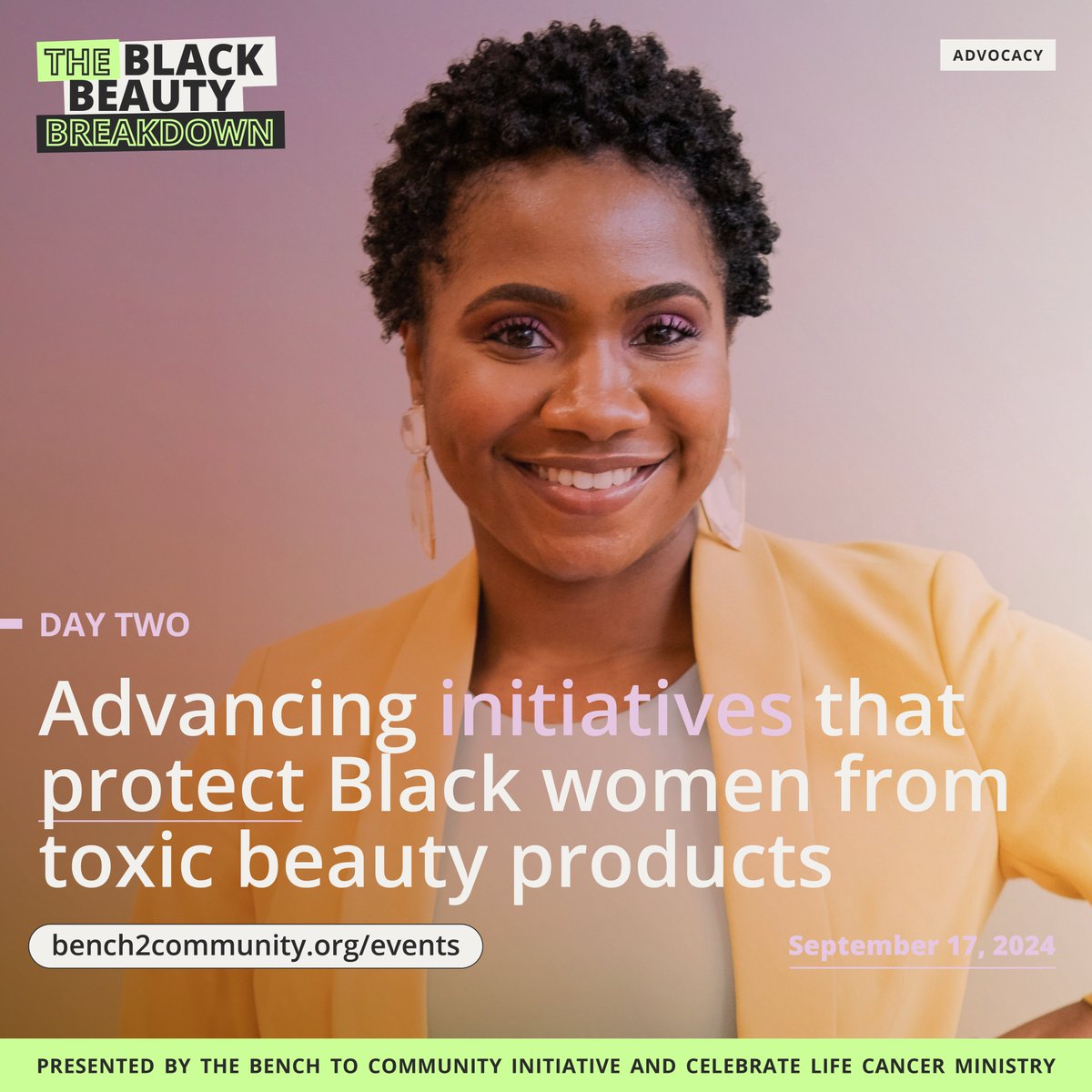 Join us on Day 2 of the virtual Black Beauty Breakdown on 9/17 to explore key updates on the Safer Beauty Bill package and discover how you can advocate for the conscious beauty movement. Register at bench2community.org/events #consciousbeautymovement #saferbeauty