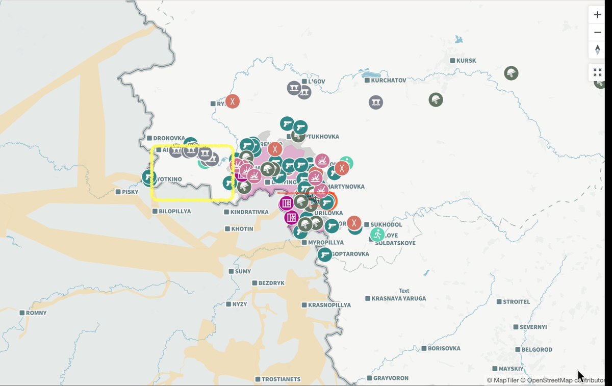 edfranks's tweet image. The yellow box in left pic shows zone south of the Seym &amp;amp; W of the currently Ukraine-occupied Kursk region that'll likely become entirely Ukraine occupied soon. Russians just tried to pontoon into this zone &amp;amp; take Ukraine-zone by surprise but were, it seems, thwarted by HIMARS!
