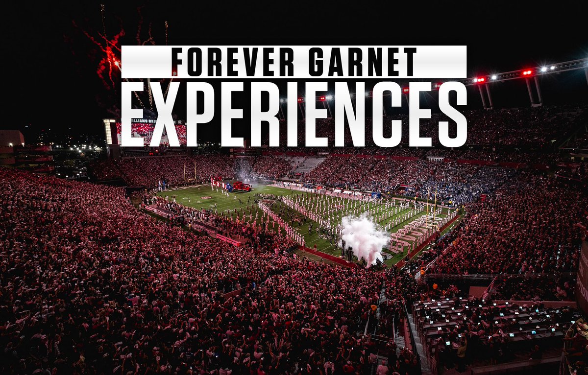 DQ Smith † (@dqsm1th) on Twitter photo Coming to Williams-Brice Stadium for a <a href="/GamecockFB/">South Carolina Football</a> game this season? Don't forget to enhance your game day with Forever Garnet Experiences!
➡️: gamecocksonline.com/forevergarnet/ Coming to Williams-Brice Stadium for a <a href="/GamecockFB/">South Carolina Football</a> game this season? Don't forget to enhance your game day with Forever Garnet Experiences!
➡️: gamecocksonline.com/forevergarnet/