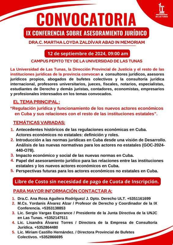Fiscalía_LTU (@fiscalialtu) on Twitter photo Participa la <a href="/FiscaliaLTU/">Fiscalía_LTU</a> en la IX Conferencia de Asesoramiento Jurídico, evento que fortalece la preparación de nuestros fiscales en el actual contexto económico #FiscalíaCubana #PorLasTunasLaVictoria #TareaDeGrandes <a href="/FGR_Cuba/">Fiscalía de Cuba</a> <a href="/yamilapenao/">Yamila Peña Ojeda</a> <a href="/Idelsy5/">Idelsy Martínez Laurencio</a> <a href="/CubanoYoe/">Yoe Hernández Glez</a> <a href="/YunielArg/">Yuniel Alzamora Amaro</a> Participa la <a href="/FiscaliaLTU/">Fiscalía_LTU</a> en la IX Conferencia de Asesoramiento Jurídico, evento que fortalece la preparación de nuestros fiscales en el actual contexto económico #FiscalíaCubana #PorLasTunasLaVictoria #TareaDeGrandes <a href="/FGR_Cuba/">Fiscalía de Cuba</a> <a href="/yamilapenao/">Yamila Peña Ojeda</a> <a href="/Idelsy5/">Idelsy Martínez Laurencio</a> <a href="/CubanoYoe/">Yoe Hernández Glez</a> <a href="/YunielArg/">Yuniel Alzamora Amaro</a>