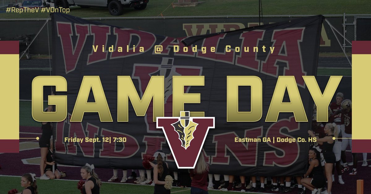 FootballVidalia's tweet photo. Make the small ride down to Eastman tomorrow night to catch your Indians in action against Dodge County at 7:30! #RepTheV #VOnTop https://t.co/UtxFeawBpK