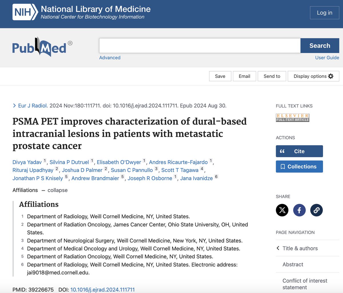 WCM Molecular Imaging and Therapeutics (@molecularwcm) on Twitter photo Check out our published paper lead by <a href="/idivyaMD/">Divya Yadav MD</a> and <a href="/jana_ivanidze/">Jana Ivanidze</a> on how PSMA PET improves characterization of dural-based intracranial lesions in pts with metastatic PC
@JOsbMD <a href="/Elisabethodwyer/">Elisabeth OD</a> <a href="/aiims2738/">Rituraj Upadhyay, MD</a> <a href="/DrScottTagawa/">Scott Tagawa</a> <a href="/joshuapalmermd/">Joshua D. Palmer, MD</a> <a href="/AndresRicaurte1/">Andres Ricaurte Fajardo</a>
pubmed.ncbi.nlm.nih.gov/39226675/ Check out our published paper lead by <a href="/idivyaMD/">Divya Yadav MD</a> and <a href="/jana_ivanidze/">Jana Ivanidze</a> on how PSMA PET improves characterization of dural-based intracranial lesions in pts with metastatic PC
@JOsbMD <a href="/Elisabethodwyer/">Elisabeth OD</a> <a href="/aiims2738/">Rituraj Upadhyay, MD</a> <a href="/DrScottTagawa/">Scott Tagawa</a> <a href="/joshuapalmermd/">Joshua D. Palmer, MD</a> <a href="/AndresRicaurte1/">Andres Ricaurte Fajardo</a>
pubmed.ncbi.nlm.nih.gov/39226675/