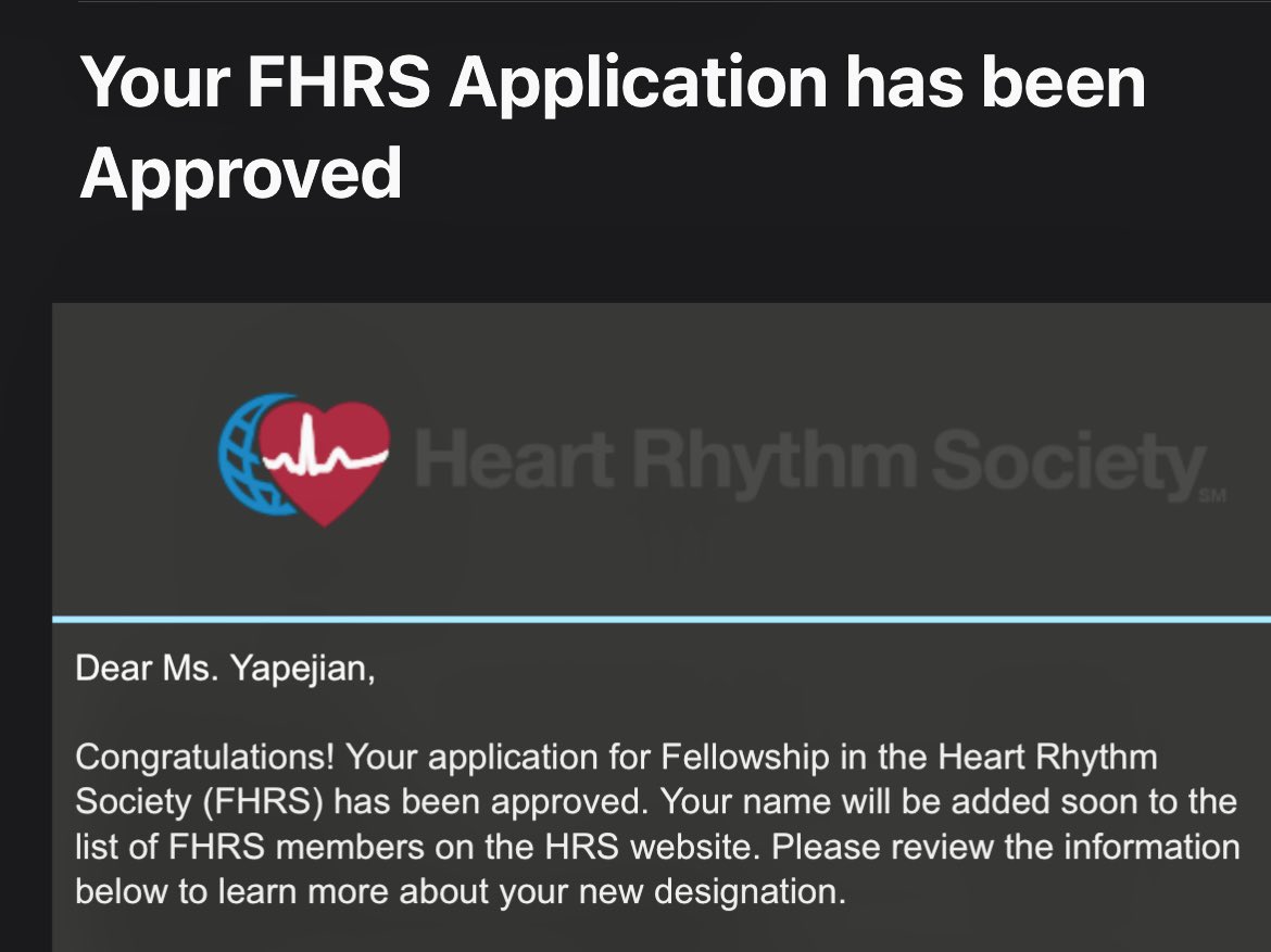 Coming off of an amazing time at #HRX2024, I was notified today that I have been named a Fellow of <a href="/HRSonline/">Heart Rhythm Society</a>! I absolutely owe so much to my many mentors, supporters, colleagues, and friends &amp; am forever grateful to #HRS for this honor. #FHRS #humbled #EPeeps
