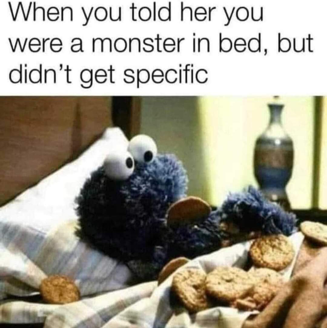 LyricalLizard's tweet image. Me eat cookie!&quot;, &quot;Om nom nom nom!&quot;...🍪🛌😲😋🤷‍♂️😂 #CookieMonster #CIsForCookie