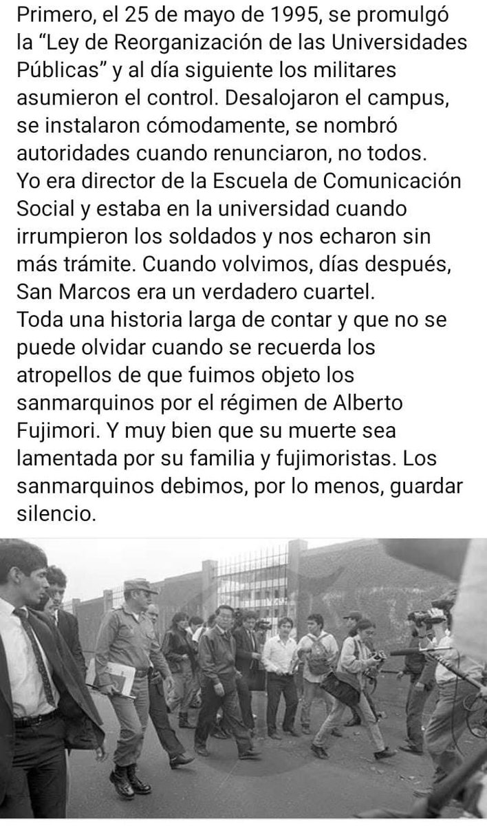 El profesor Juan Gargurevich, director de la escuela de Comunicación Social de la UNMSM en los 90, cuenta lo que hizo Alberto Fujimori en San Marcos, y crítica a las autoridades y sanmarquinos que se sumaron al coro de lamentos por la muere del delincuente.