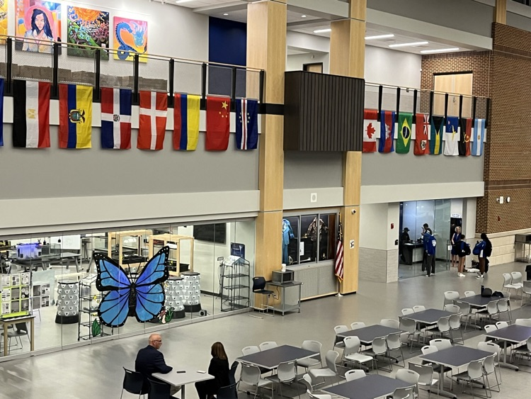 AHS_Bluepride's tweet photo. AHS is proud to welcome back students and staff with flags representing the diverse countries of origin within our school community. Thanks to the Attleboro Cultural Council for their support in making this happen.  52 flags and counting... https://t.co/B2VX3bXDUg