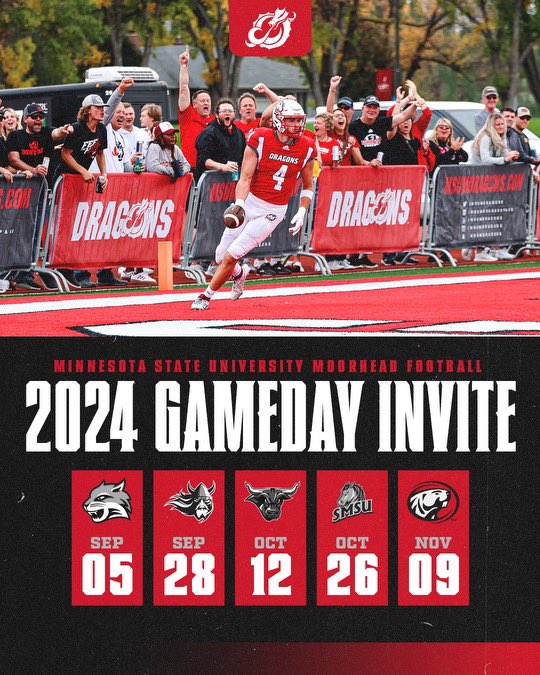 I can’t wait to come out and watch the dragons play some football! Thank you <a href="/CoachScott_88/">AJ Scott</a> and <a href="/msum_football/">MSUM Dragon Football</a> for the game day invite!
