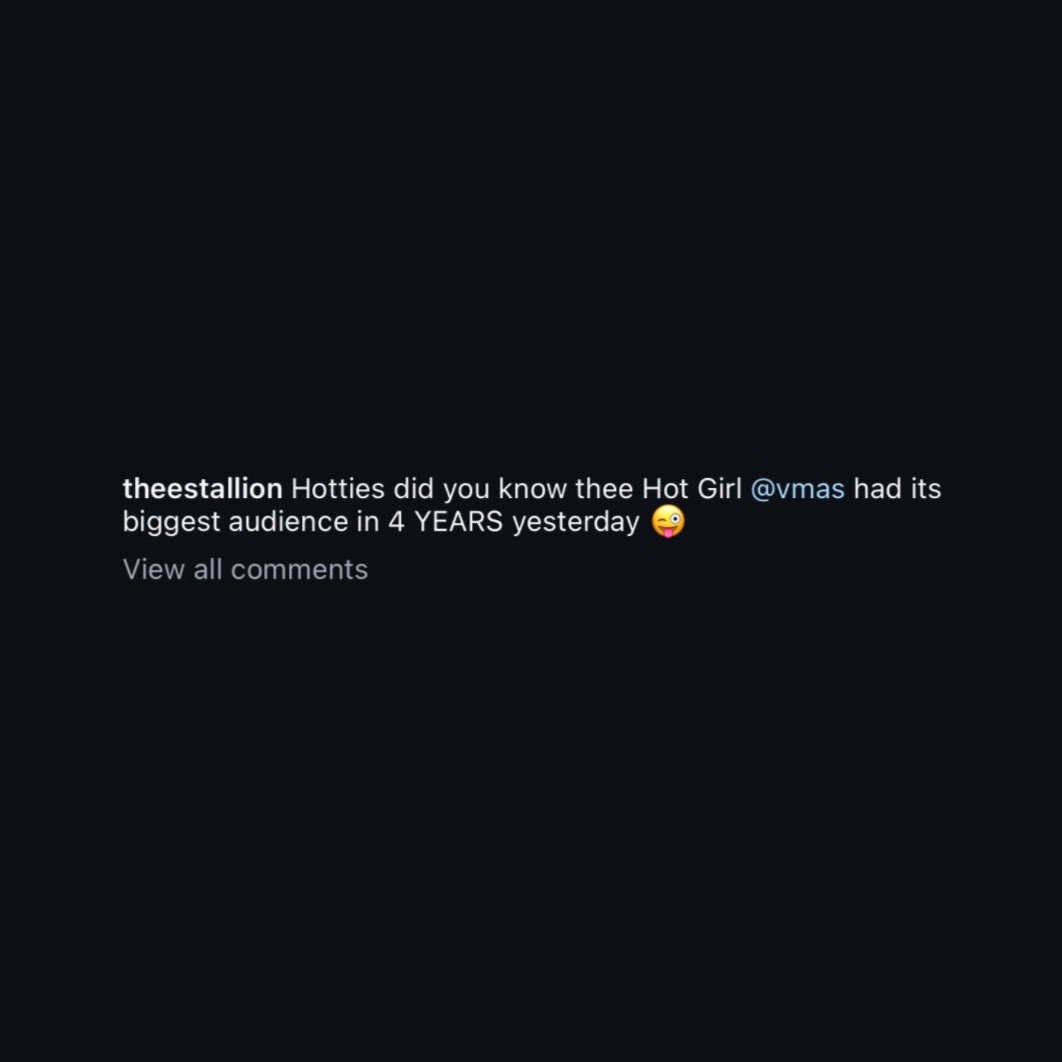 stallionaccess's tweet photo. Megan Thee Stallion via new IG post.

“Hotties did you know thee Hot Girl @vmas had its biggest audience in 4 YEARS yesterday 😜” https://t.co/48jaxhDenw