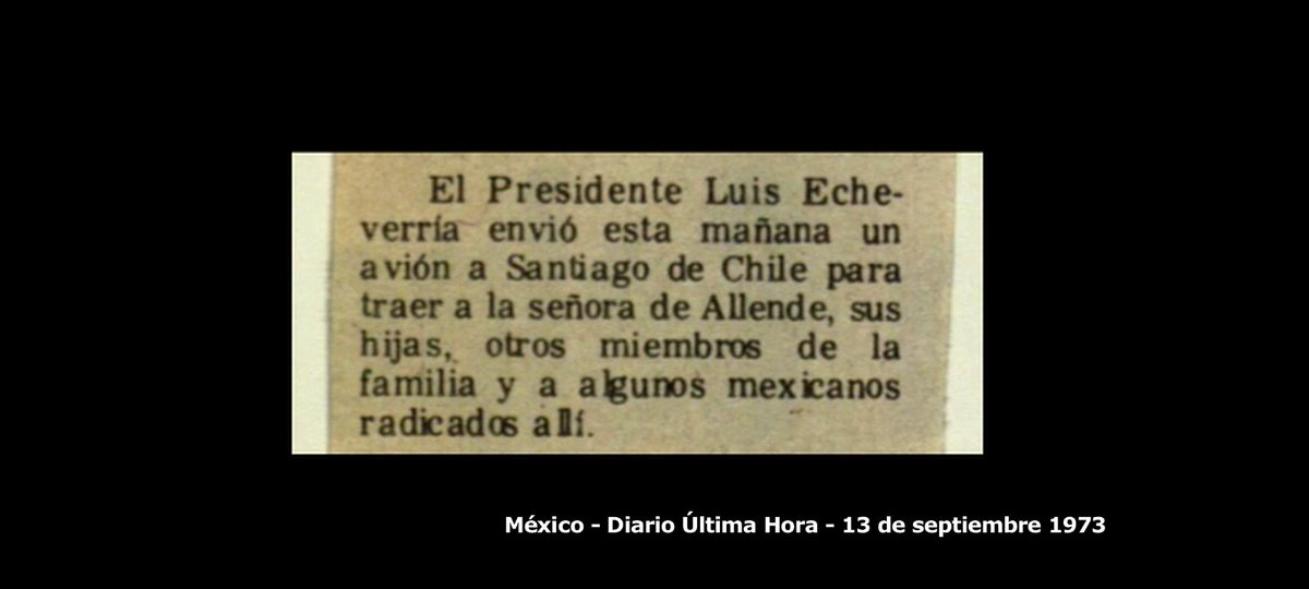 TheMaeruh's tweet photo. Uno de los primeros vuelos que abandonó Chile en dictadura, fue hacia México con la viuda Hortensia Bussi y sus hijas, para ser recibidas por el presidente Luis Echeverría y su esposa (quienes estimaban mucho a la familia Allende) https://t.co/5mJNgln2Bn
