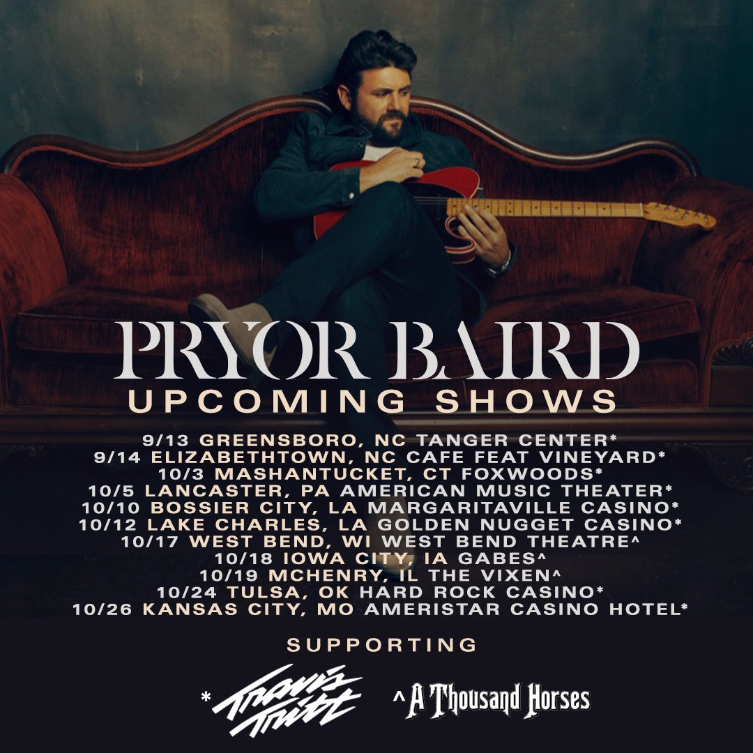 Got some fun shows coming up with <a href="/TravisTritt/">Travis Tritt</a> and <a href="/athousandhorses/">A Thousand Horses</a> this fall. Get your tickets and come see us. pryorbaird.com