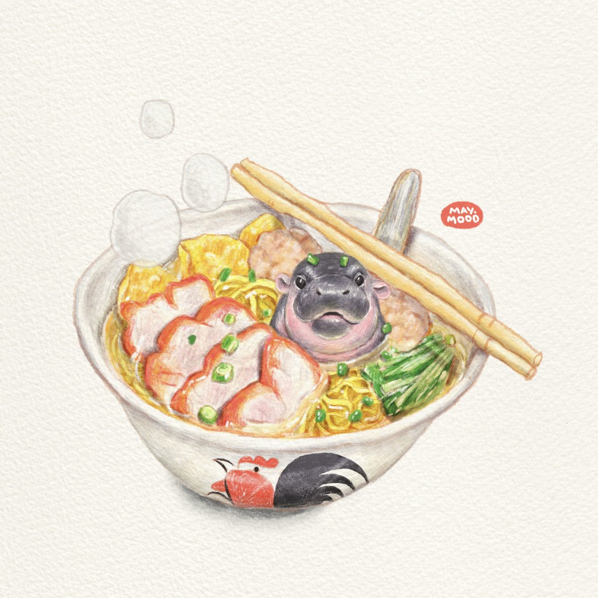หมี่เกี๊ยวหมูเด้ง🍜🐷 

#หมูเด้ง