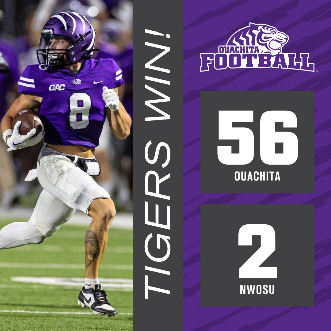 OuachitaFB's tweet image. 2-0!

#D2FB | #theGAC | #FinishEmpty | #BringYourRoar🐅