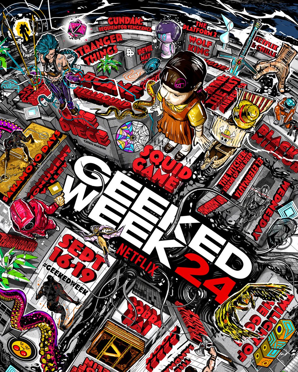 Poster Posse artist @melbs illustrated the key art for <a href="/netflix/">Netflix</a> upcoming #GeekedWeek 2024. September 16th - 19th belongs to Netflix and fans are ready to GEEK OUT! #PosterPosse