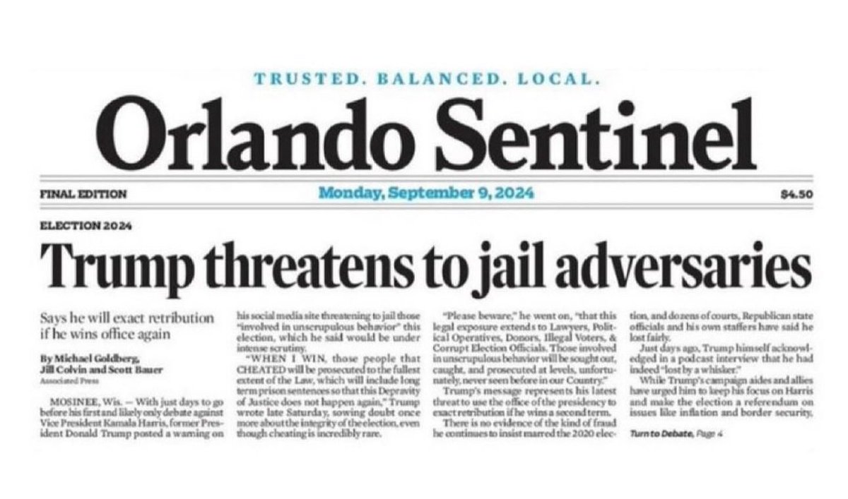 There is nothing Trusted, Balanced or Local about this woke/liberal bird cage lining trash. #woketrash #orlandosentinel