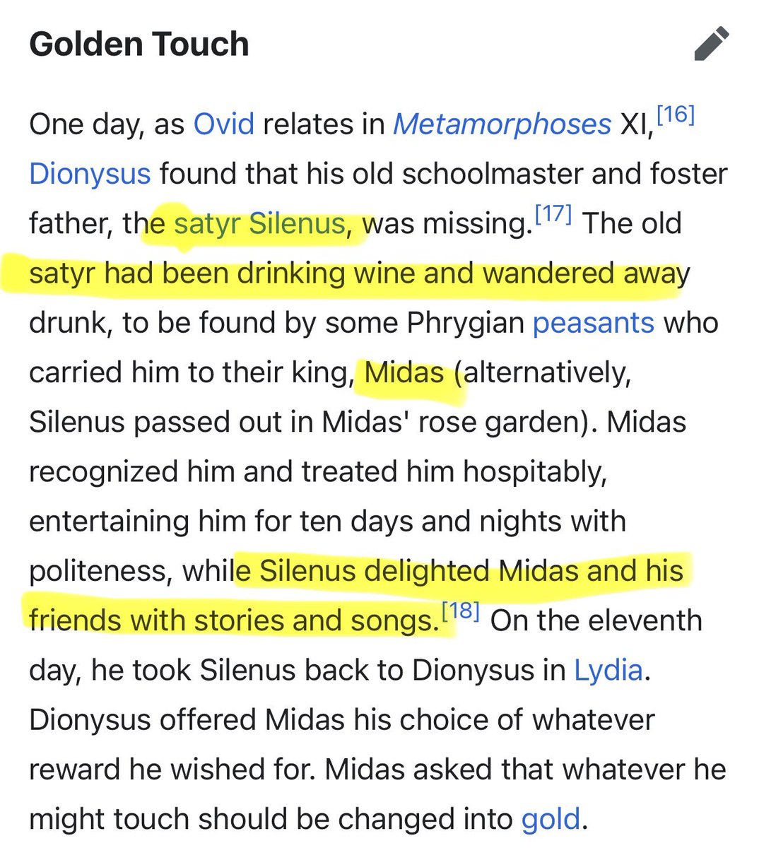 harkgriddle's tweet image. when she said “everything this man touches turns to”—i immediate thought of the myth of midas. and the details here are 👀midas is granted his power by a satry who also entertains with stories and songs. at first the power is a gift, but he quickly realizes it’s a curse.