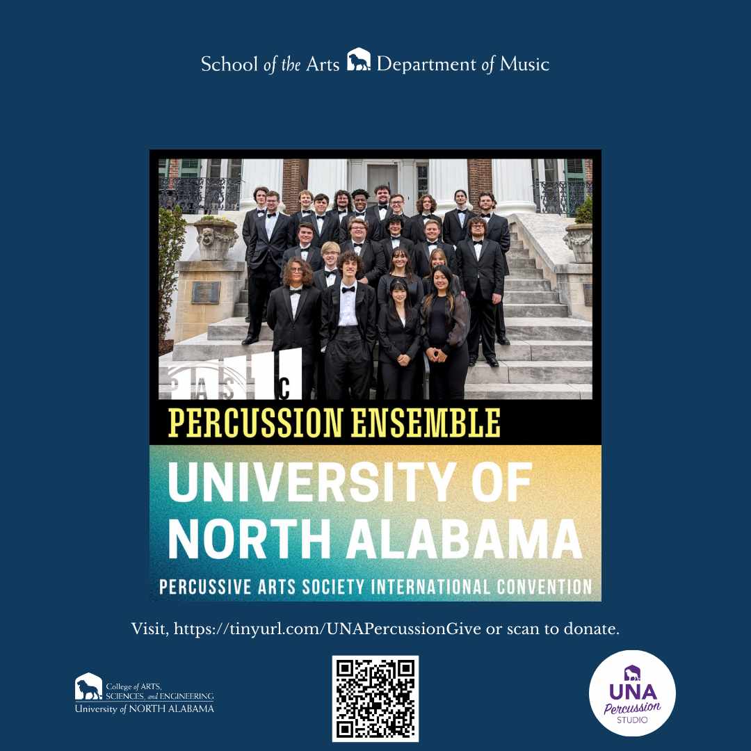 The UNA Percussion Ensemble will be performing the "New Literature Session" at the Percussive Arts Society International Convention this fall! Any contribution, no matter the size, will be greatly appreciated. Please visit tinyurl.com/UNAPercussionG… or scan the QR code to donate.