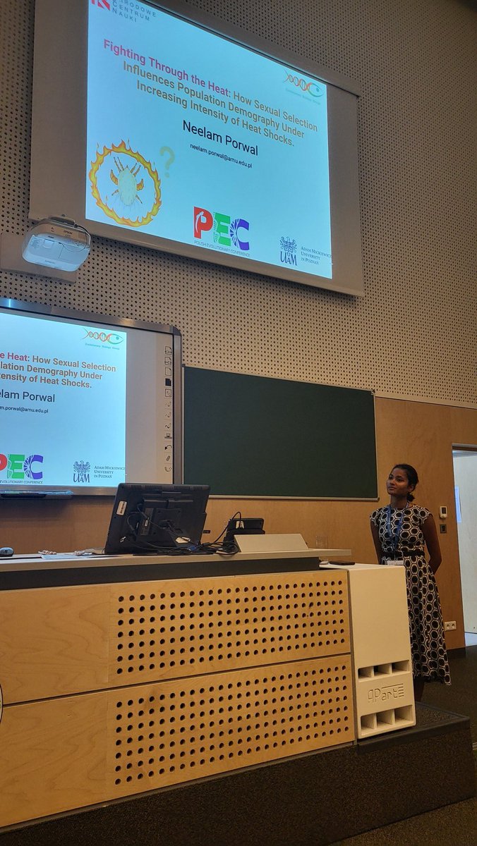 Starting the morning session: <a href="/NeelamPorwal8/">Neelam Porwal</a> talking about how sexual selection influences population demography under increasing intensity of heat shocks