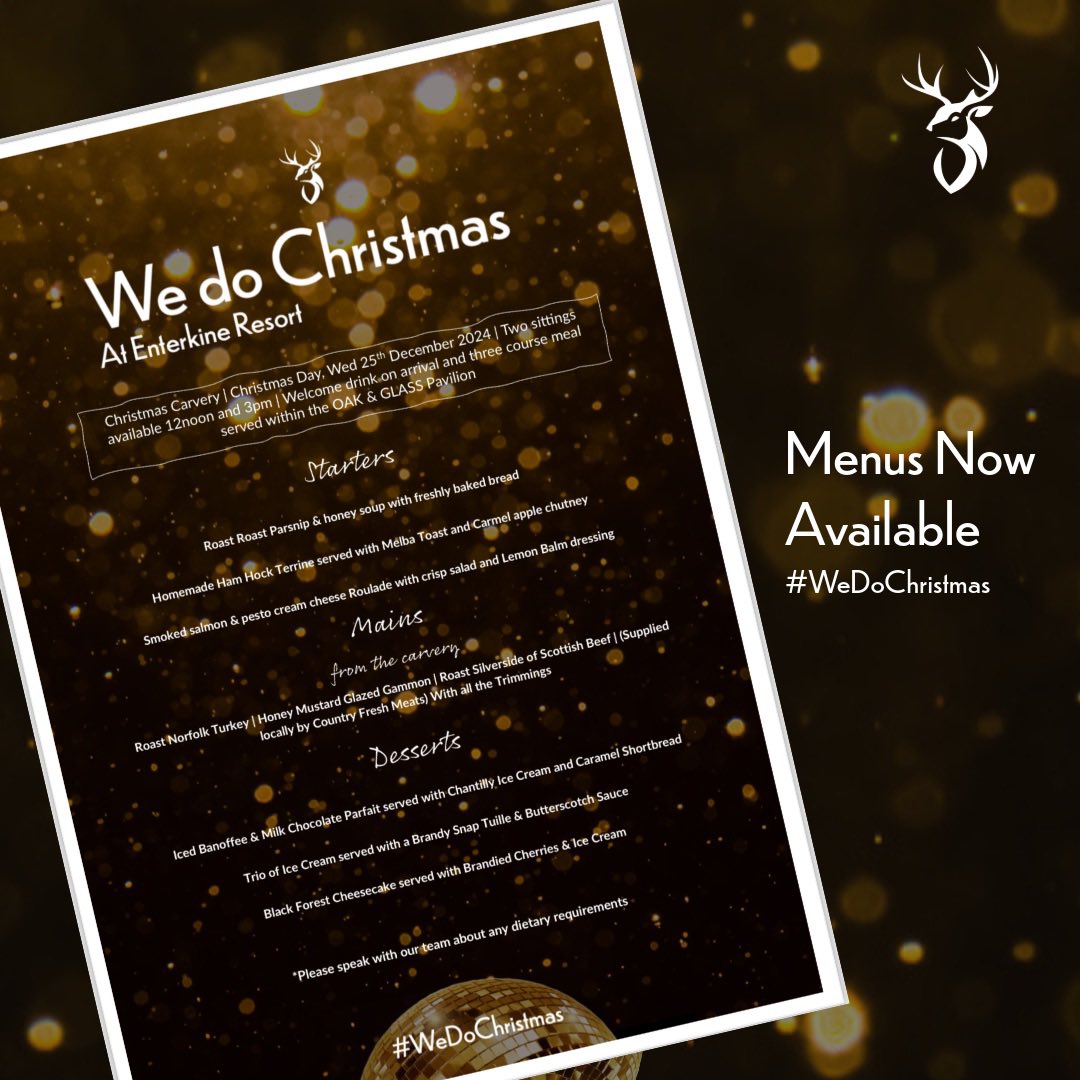 They’ve arrived! Christmas Party Night and Christmas Day Menus now available to view. 

Spend Christmas with us. View Now ➡️ | enterkine.com/we-do-christma…

#WeDoChristmas | 🪩🍽️🎄☃️⭐️