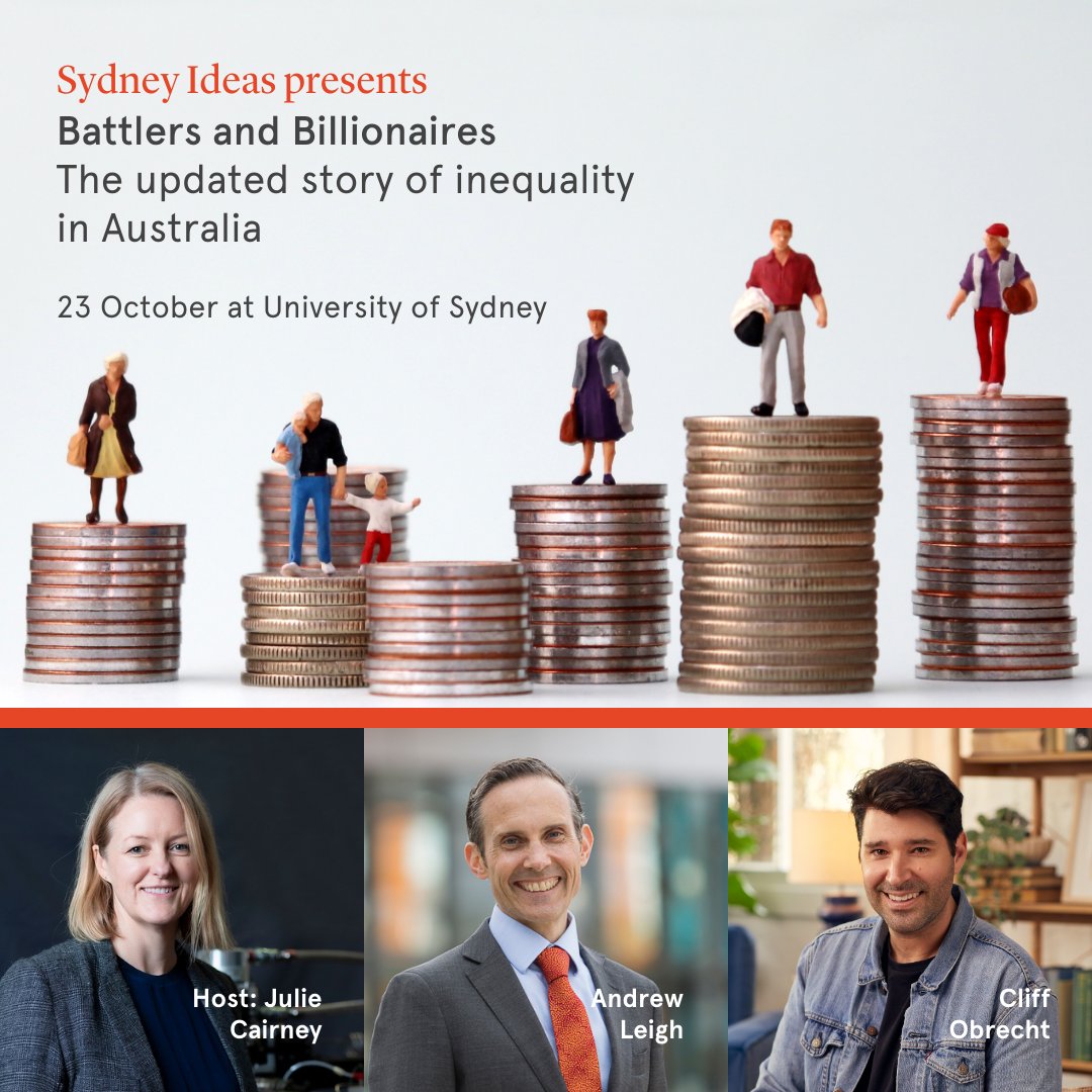 How does the divide between battlers and billionaires affect our #society? 💡Join the conversation with <a href="/ALeighMP/">Andrew Leigh</a> and <a href="/cliffobrecht/">Cliff Obi</a> at our upcoming public talk on Wednesday October 23, presented with Sydney Knowledge Hub.

Register now: ow.ly/vr4a50TmykR