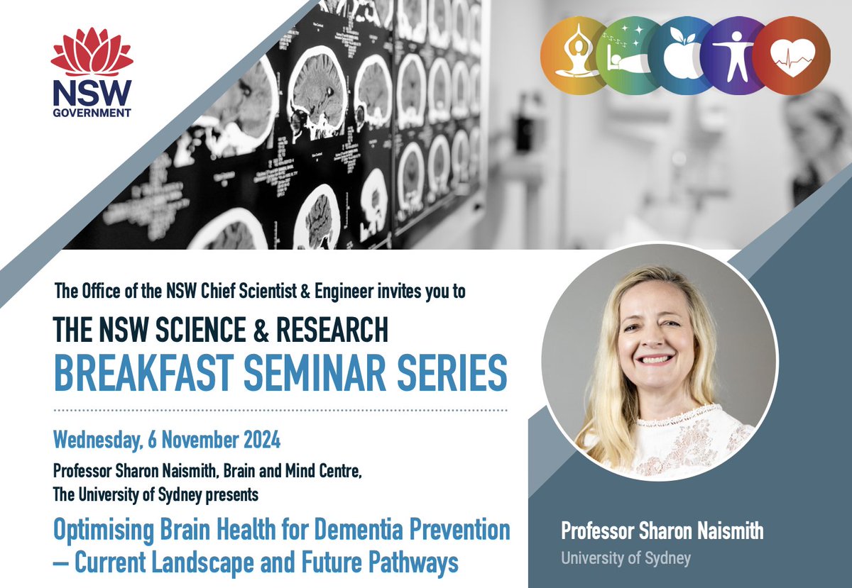 Sharon Naismith, AM, FASSA (@prof_naismith) on Twitter photo If you are an early riser, come join my 8am breakfast talk on "Optimising Brain Health for Dementia Prevention" at NSW Parliament Nov 6.. Register here: eventbrite.com.au/e/optimising-b… @Eventbrite
<a href="/BrainMind_Usyd/">Brain & Mind Centre</a> <a href="/UsydPsych/">USYD Psychology</a> <a href="/Sydney_Science/">Sydney Science</a> If you are an early riser, come join my 8am breakfast talk on "Optimising Brain Health for Dementia Prevention" at NSW Parliament Nov 6.. Register here: eventbrite.com.au/e/optimising-b… @Eventbrite
<a href="/BrainMind_Usyd/">Brain & Mind Centre</a> <a href="/UsydPsych/">USYD Psychology</a> <a href="/Sydney_Science/">Sydney Science</a>