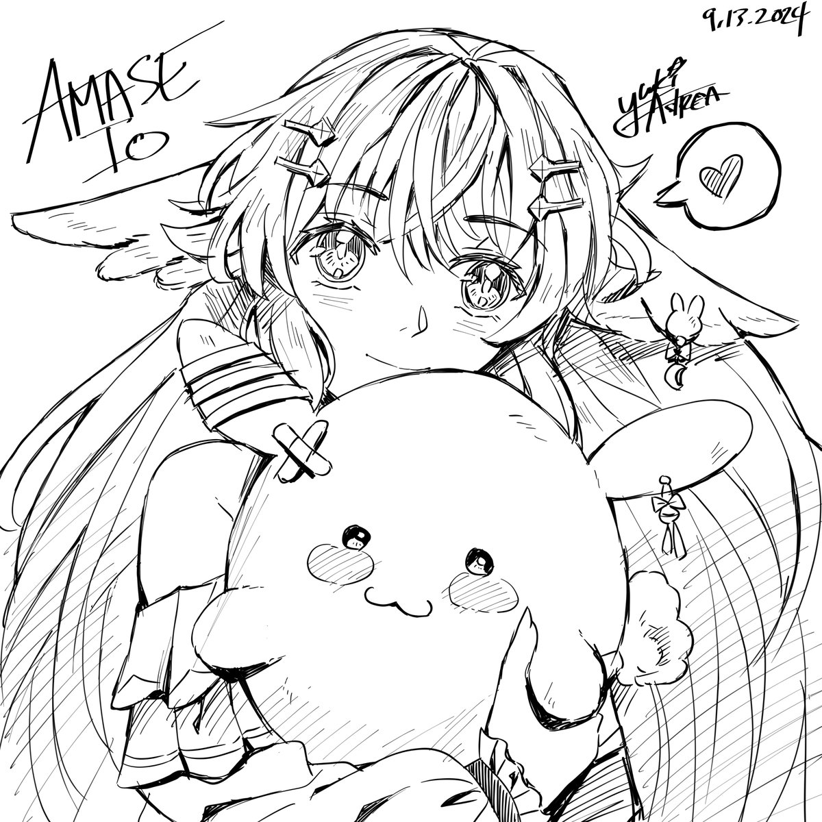 duoleveling's tweet photo. Happy Belated Birthday @Amase_Io ! Sorry that we couldn't stop by your celebration! But Yuki made a drawing for you! (Please bless us with good fortune, pretty angel!) ❤️- Yuki and Yuna #MemIOry #VTuber #ENVTuber #duolvlart https://t.co/NhFBhaCAC1
