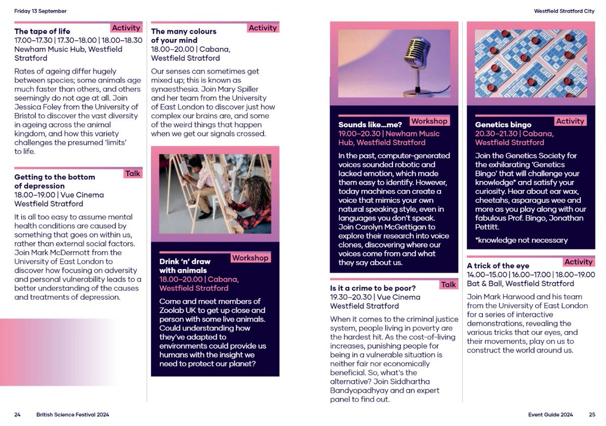 British Science Festival (@britishscifest) on Twitter photo Day 3 of the #BSF24, we are coming to Stratford City venues today!
You will find us in Bat & Ball, @Vuecinemas, Cabana, <a href="/NewhamMusic/">Newham Music</a> at Westfield Stratford City. Free talks, workshops, drop-in events.. starting from 1 pm till 9.30 pm.
Join us! britishsciencefestival.org/events/ Day 3 of the #BSF24, we are coming to Stratford City venues today!
You will find us in Bat & Ball, @Vuecinemas, Cabana, <a href="/NewhamMusic/">Newham Music</a> at Westfield Stratford City. Free talks, workshops, drop-in events.. starting from 1 pm till 9.30 pm.
Join us! britishsciencefestival.org/events/
