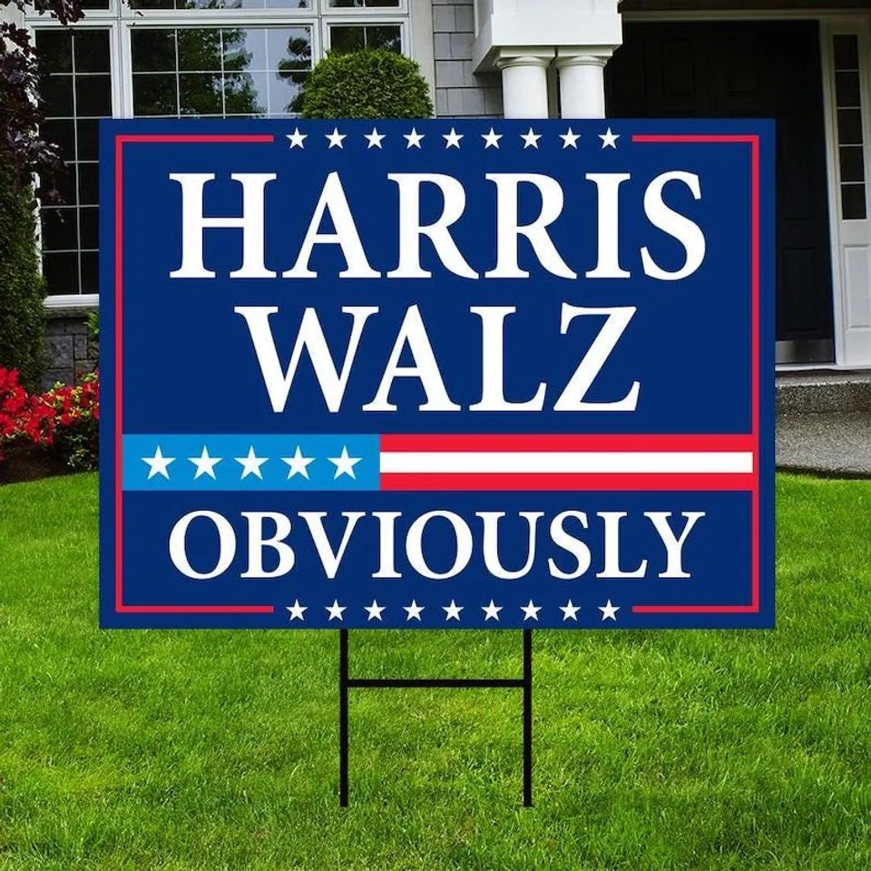 edokin's tweet image. Does anyone else find these “Harris Walz Obviously” yard signs insulting? 

The word “obviously” is rude and disrespectful and and when I see these in my neighborhood, I really makes me wonder whether supposedly friendly people really have a hidden agenda…