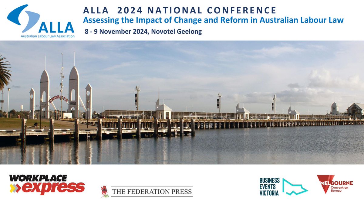 **EXTENDED** the Novotel Geelong ALLA conference rate has been extended to 1 October 2024.

ALLA National Conference, 8-9 November 2024, Novotel Geelong.

Full program details, registration &amp; accommodation specials can be found at: austlabourlaw.asn.au

<a href="/MelbConventions/">MelbConventionBureau</a>