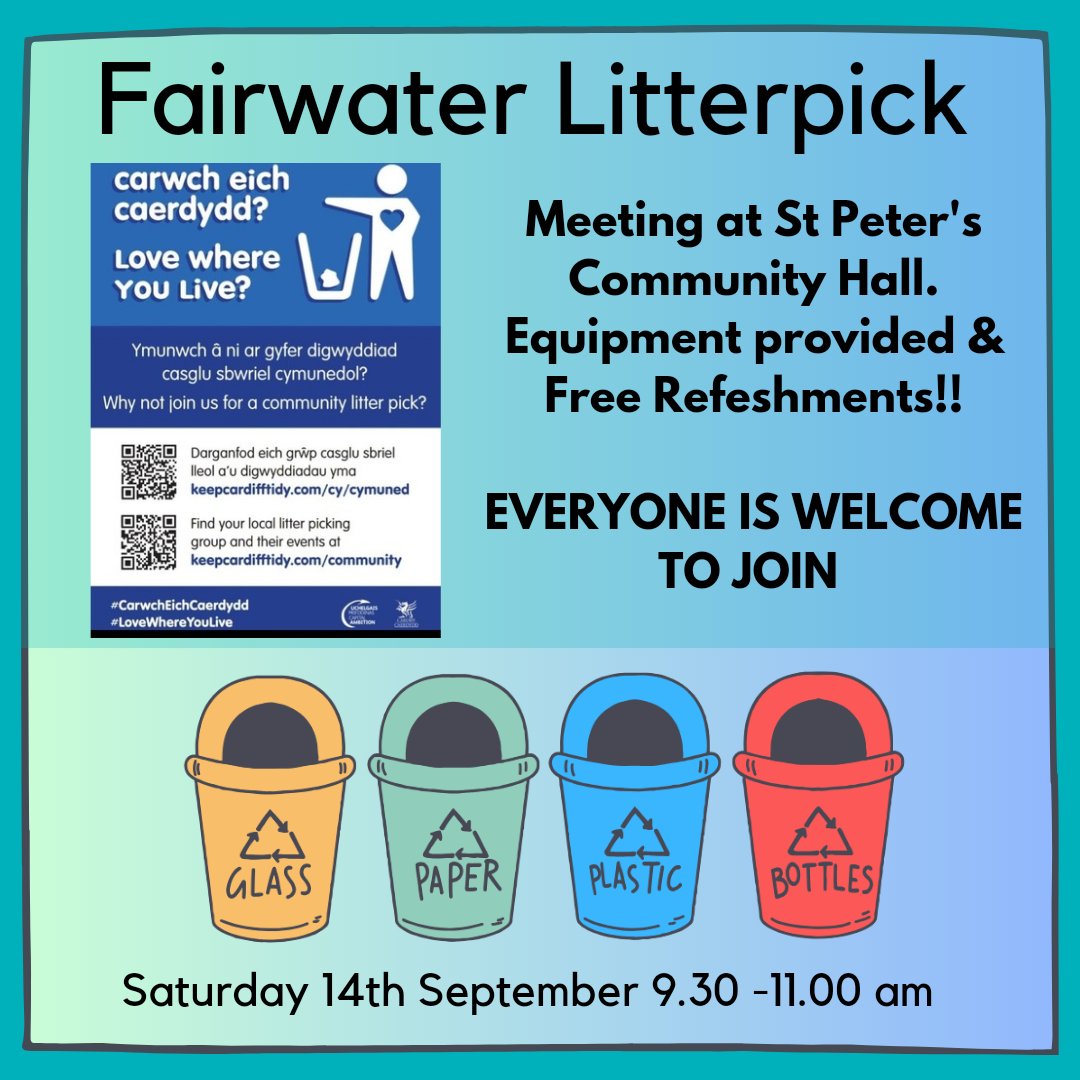 StPetersComm's tweet image. 👩🏻‍🦯🧑‍🦯‍➡️♻️ Everyone is very welcome to join us this Saturday @CardiffKWT @Keep_Wales_Tidy @Fairwater_Hub     Followed by Fairwater Repair Cafe at 11am.