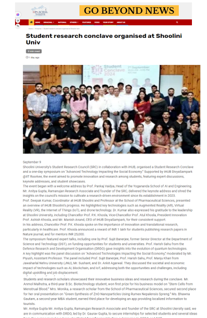 ihubshoolini's tweet photo. HUB Shoolini and Student Research Council (SRC) organised a Student Research Conclave cum one-day symposium on “Advanced Technology Impacting the Social Economy.” Supported by iHUB DivyaSampark @IIT Roorkee on 7th September 2024. https://t.co/UBv0R2TbQV