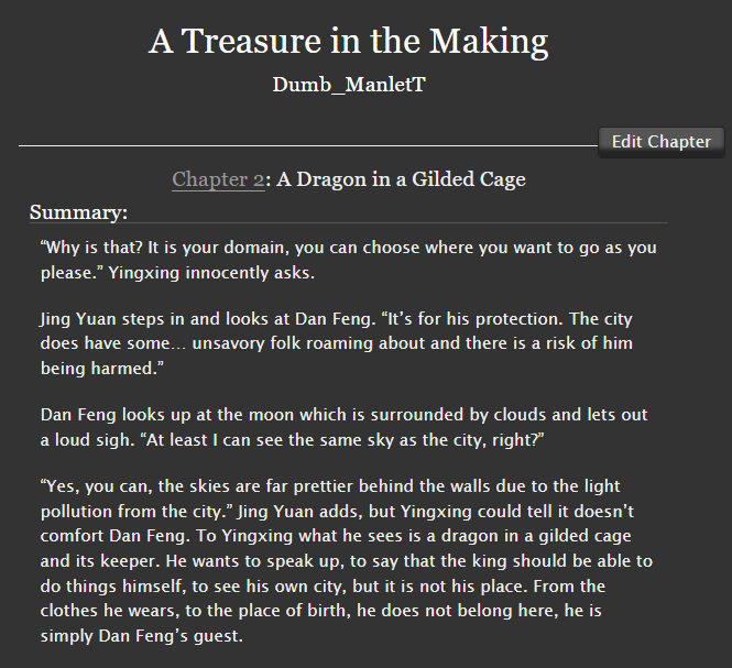 manlet_t's tweet photo. A Treasure in the Making
Ch.2 Dragon in a Gilded Cage
#xingyue #星月
Rated: 🟥
Words: 5.7k
🔗https://t.co/20ZIs7UvN5 https://t.co/EEaDdqckal