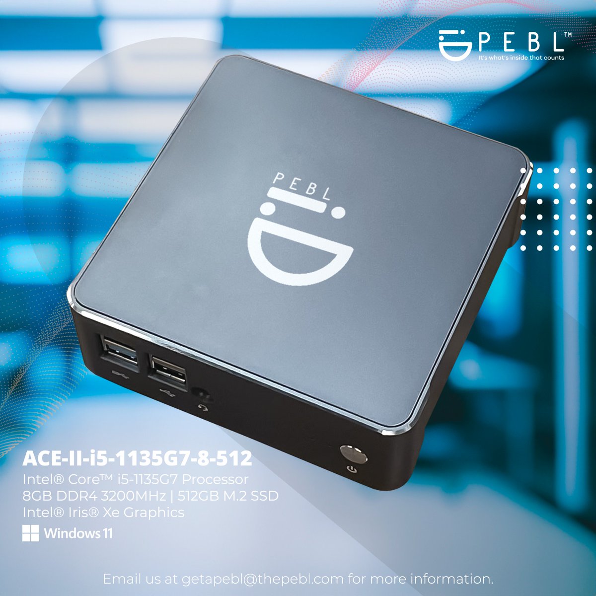 PEBLcomputers's tweet image. PEBL-ACE-II-i5-1135G7-8-512

INTERFACE:

4 x USB 3.0, 2 x USB 2.0, HDMI, DP, 1 x USB Type-C 3.1 (*supports Intel® Thunderbolt™ 4), LAN, HEADPHONE/MIC JACK, Power Button, DC_IN

#desktop #computer #DesktopComputer #Intel