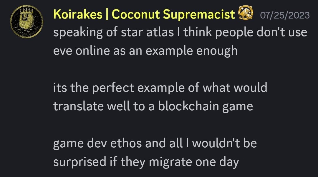 anyone who has spoken to me about blockchain gaming knows I see only a very few examples working

one is <a href="/EveOnline/">EVE Online</a> as it mimicks the stickiness of a real world economy very well along with having the development team with the correct vision/ethos

well:

whitepaper.evefrontier.com