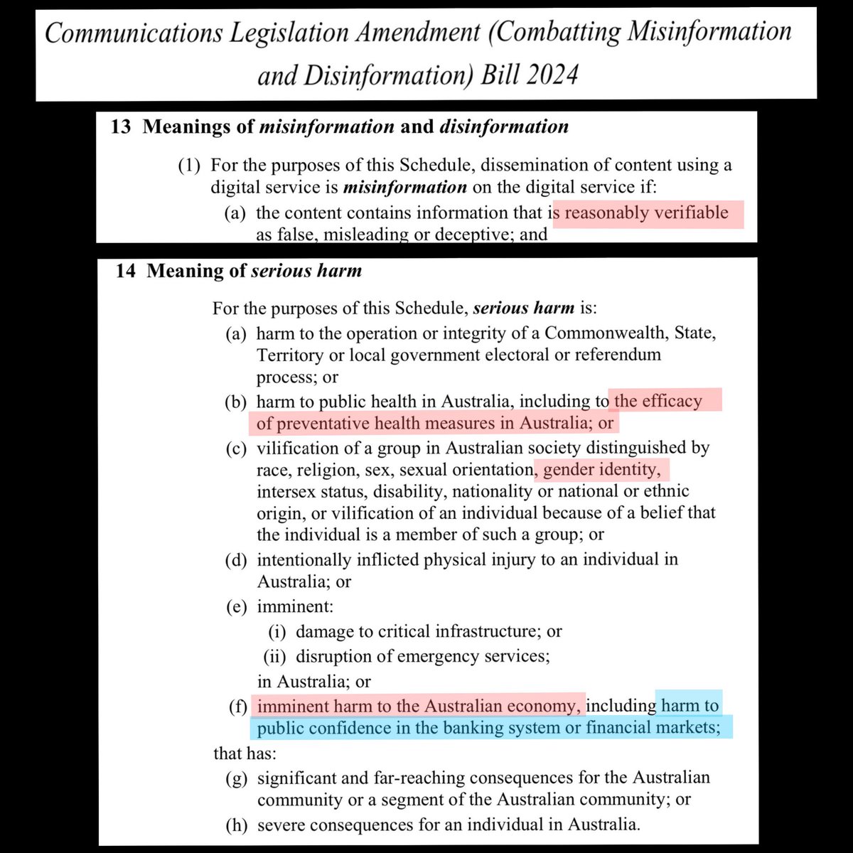 This Misinformation Bill is something else. 

Fancy trying to censor criticism of the banking system and the financial markets. 

What’s so concerning is how on earth did that clause even get into the bill. 

Have the private banks and superannuation funds infiltrated the