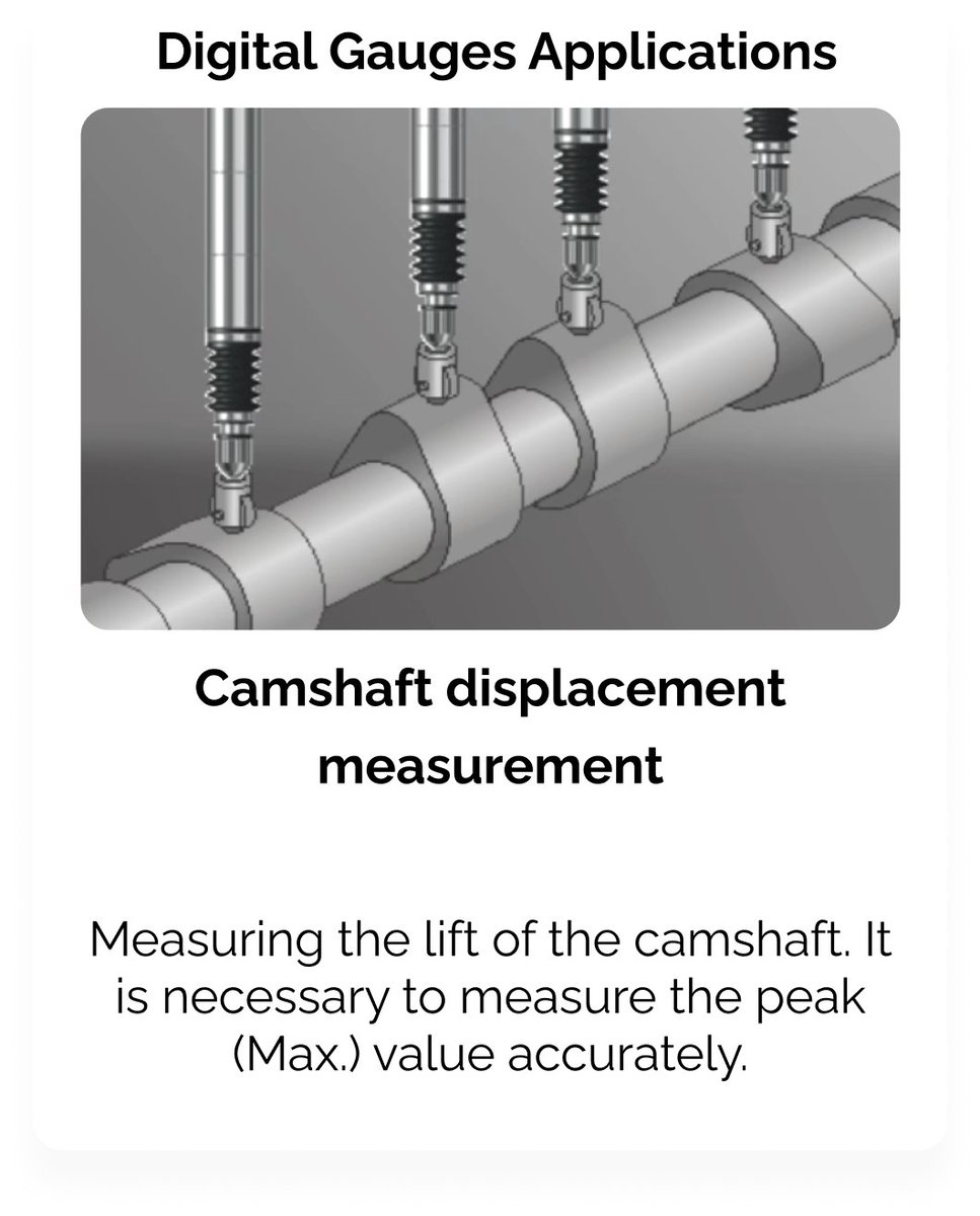 imeasureUK's tweet photo. Digital Gauge Applications ~ Camshaft displacement measurement

Measures the lift of the camshaft. It is necessary to measure the peak (Max.) value.

High resolution and high accuracy, along with environmental, shock and vibration resistance.

#magnescale #digitalgauge #metrology https://t.co/adGQXViWGA